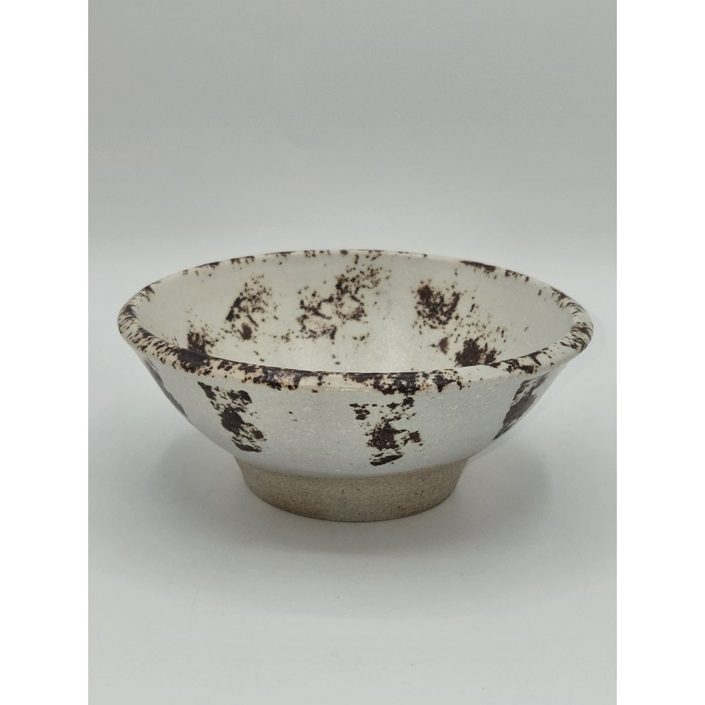 Vintage Studio Pottery Tea Bowl White Speckled Glaze Brown Splatter Signed Boots